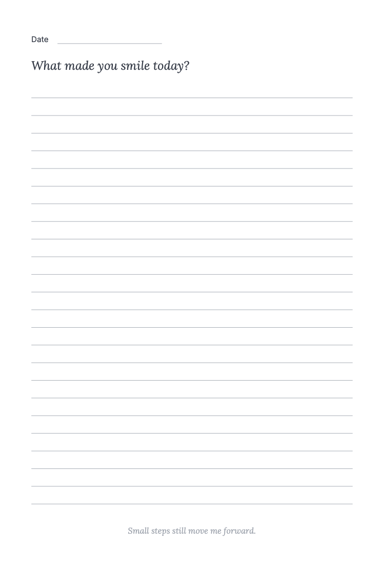 Daily prompt page with a date line, ruled lines and an affirmation