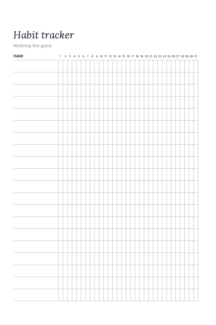 Monthly habit tracker grid