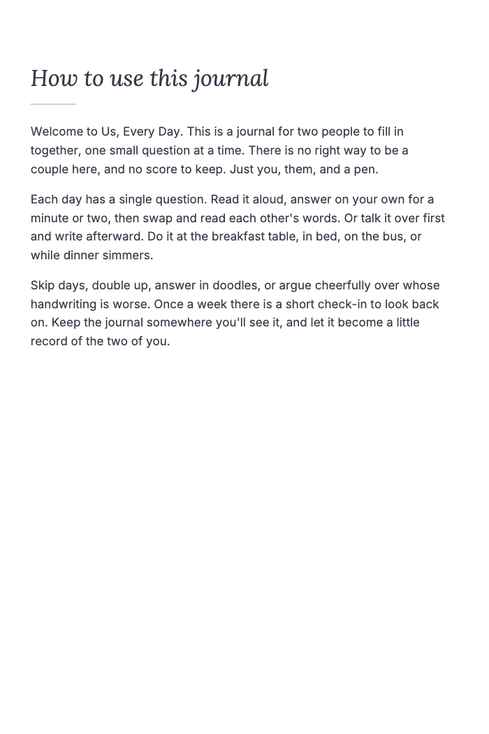 How to use this journal from Us, Every Day