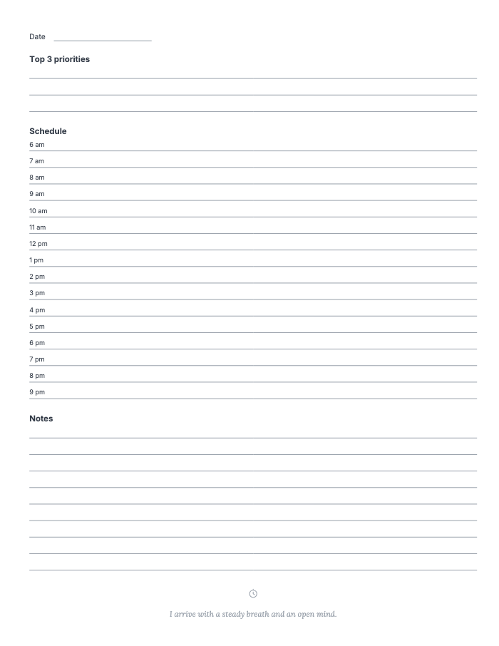Daily page from Shift Ready