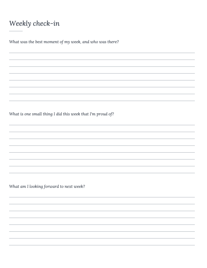 Weekly check-in from My Happy Thoughts Journal