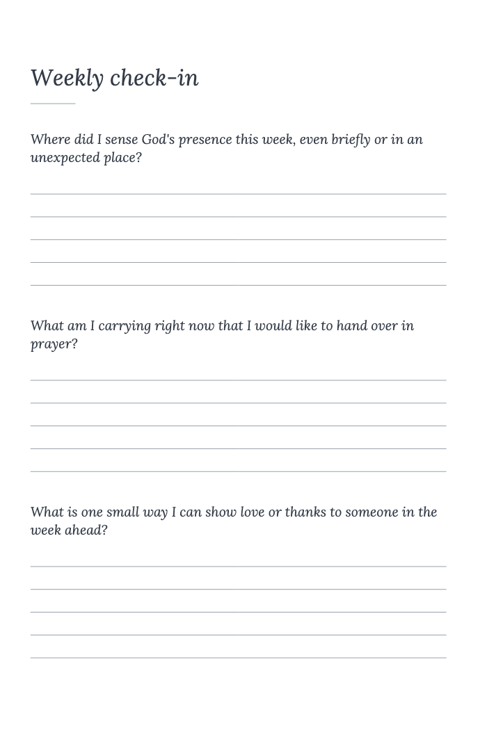 Weekly check-in from Pray, Reflect, Give Thanks