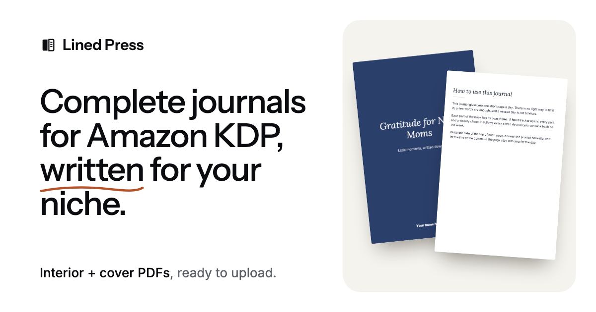 Lined Press: AI journal maker for Amazon KDP (interior + cover PDFs)